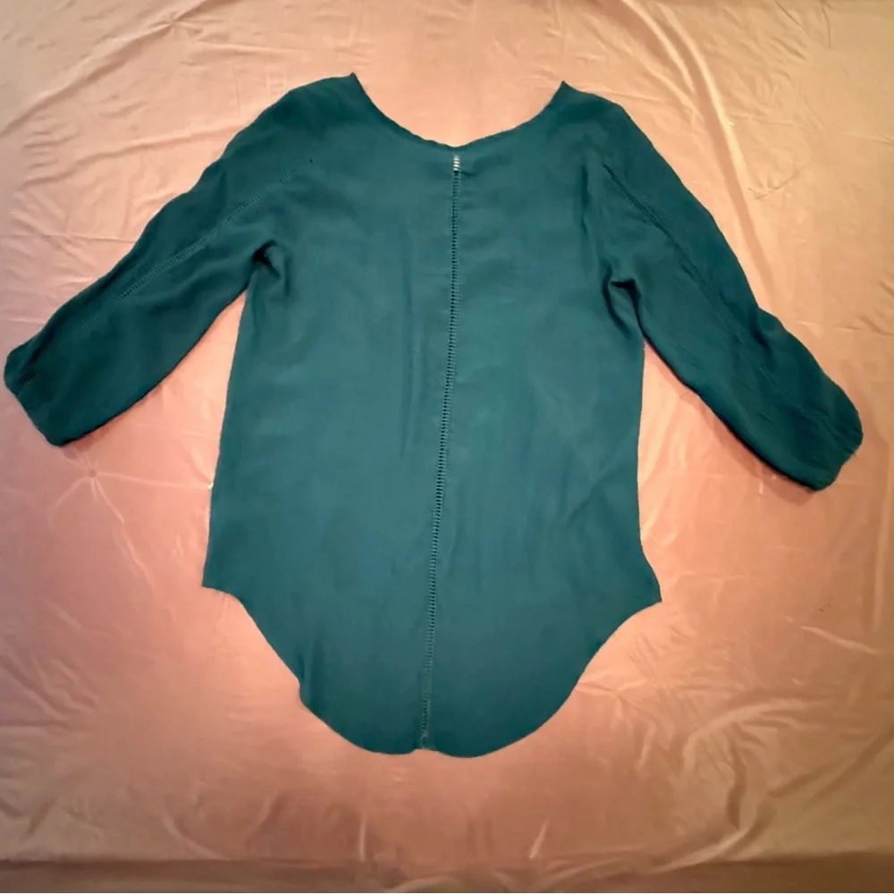 Knox Rose Green Embroidered 3/4 Sleeve Blouse Size Large - Picture 2 of 9